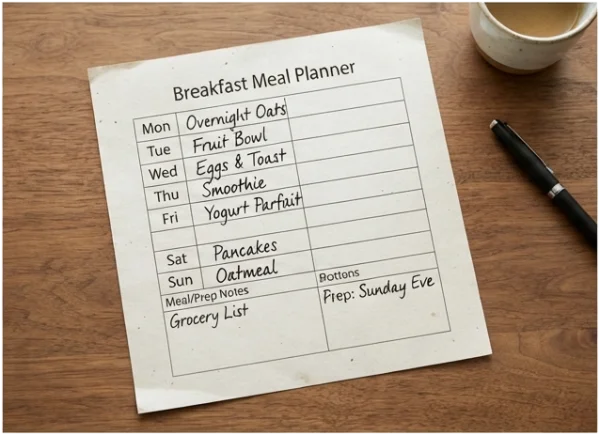 Tabela de planejamento e pré-preparo para o café da manhã